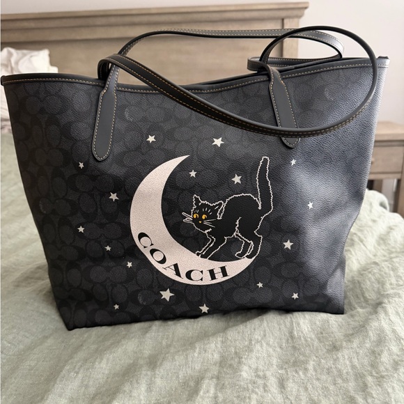 Coach Handbags - Coach Black Tote with Cat and Moon Design